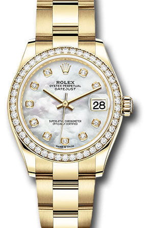 Rolex Yellow Gold Datejust 31 Watch - Diamond Bezel - Mother-of-Pearl Diamond Dial - Oyster Bracelet - 278288RBR mdo