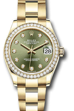 Rolex Yellow Gold Datejust 31 Watch - Diamond Bezel - Olive Green Diamond Dial - Oyster Bracelet - 278288RBR ogdo