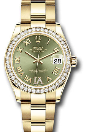 Rolex Yellow Gold Datejust 31 Watch - Diamond Bezel - Olive Green Diamond Six Dial - Oyster Bracelet - 278288RBR ogdr6o