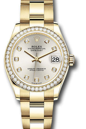 Rolex Yellow Gold Datejust 31 Watch - Diamond Bezel - Silver Diamond Dial - Oyster Bracelet - 278288RBR sdo