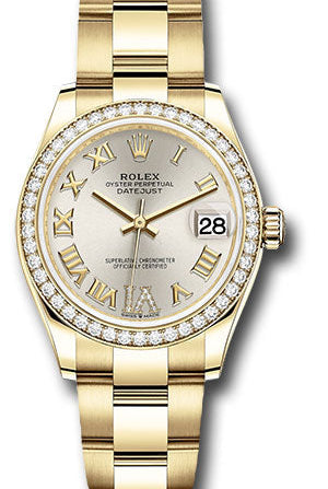 Rolex Yellow Gold Datejust 31 Watch - Diamond Bezel - Silver Diamond Six Dial - Oyster Bracelet - 278288RBR sdr6o