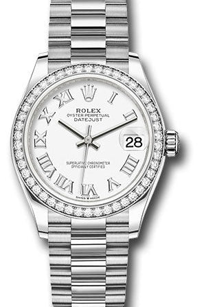 Rolex White Gold Datejust 31 Watch - Diamond Bezel - White Roman Dial - President Bracelet - 278289RBR wrp