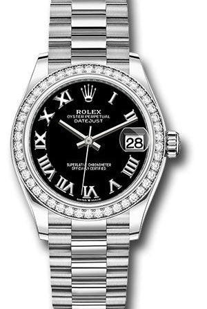 Rolex White Gold Datejust 31 Watch - Diamond Bezel - Bright Black Roman Dial - President Bracelet - 278289rbr bkrp