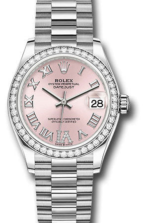 Rolex White Gold Datejust 31 Watch - Diamond Bezel - Pink Diamond Roman Dial - President Bracelet - 278289rbr pdr6p