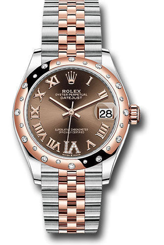 Rolex Steel and Everose Gold Datejust 31 Watch - 24 Diamond Bezel - Dark Rhodium Diamond Roman VI Dial - Jubilee Bracelet - 278341RBR chodr6j