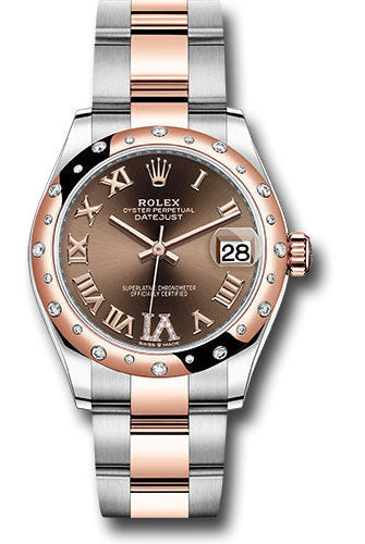 Rolex Steel and Everose Gold Datejust 31 Watch - 24 Diamond Bezel - Dark Rhodium Diamond Roman VI Dial - Oyster Bracelet - 278341RBR chodr6o