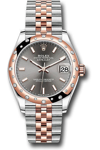 Rolex Steel and Everose Gold Datejust 31 Watch - 24 Diamond Bezel - Dark Rhodium Index Dial - Jubilee Bracelet - 278341RBR dkrhij