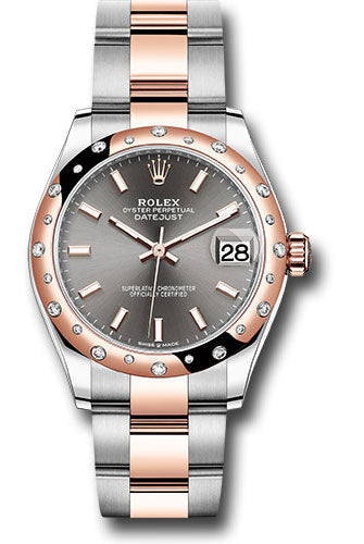 Rolex Steel and Everose Gold Datejust 31 Watch - 24 Diamond Bezel - Dark Rhodium Index Dial - Oyster Bracelet - 278341RBR dkrhio