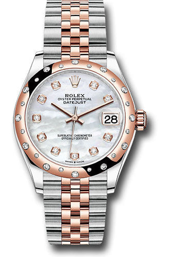 Rolex Steel and Everose Gold Datejust 31 Watch - 24 Diamond Bezel - Silver Diamond Dial - Jubilee Bracelet - 278341RBR mdj