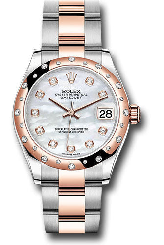 Rolex Steel and Everose Gold Datejust 31 Watch - 24 Diamond Bezel - Silver Diamond Dial - Oyster Bracelet - 278341RBR mdo