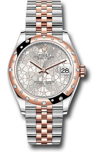 Rolex Everose Rolesor Datejust 31 Watch - Domed, Diamond Bezel - Silver Floral Motif Diamond Dial - Jubilee Bracelet - 278341rbr sflomdj