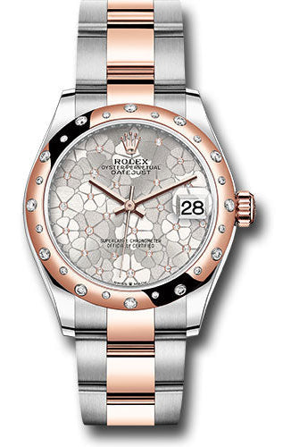 Rolex Everose Rolesor Datejust 31 Watch - Domed, Diamond Bezel - Silver Floral Motif Diamond Dial - Oyster Bracelet - 278341rbr sflomdo