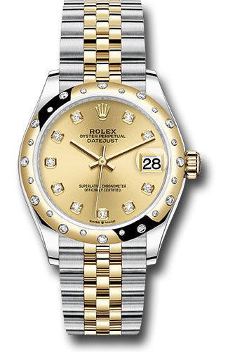 Rolex Steel and Yellow Gold Datejust 31 Watch - Domed Diamond Bezel - Champagne Diamond Dial - Jubilee Bracelet - 278343 chdj