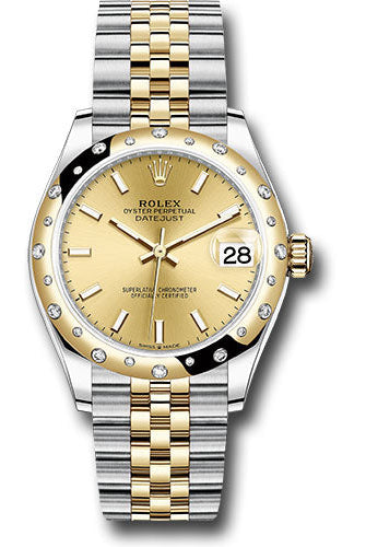 Rolex Steel and Yellow Gold Datejust 31 Watch - Domed Diamond Bezel - Champagne Index Dial - Jubilee Bracelet - 278343 chij