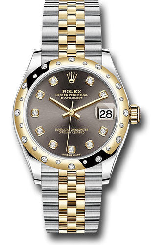 Rolex Steel and Yellow Gold Datejust 31 Watch - Domed Diamond Bezel - Dark Grey Diamond Dial - Jubilee Bracelet - 278343 dkgdj