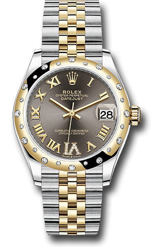 Rolex Steel and Yellow Gold Datejust 31 Watch - Domed Diamond Bezel - Dark Grey Diamond Roman Six Dial - Jubilee Bracelet - 278343 dkgdr6j