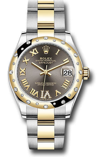Rolex Steel and Yellow Gold Datejust 31 Watch - Domed Diamond Bezel - Dark Grey Diamond Roman Six Dial - Oyster Bracelet - 278343 dkgdr6o
