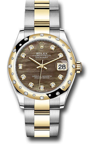 Rolex Steel and Yellow Gold Datejust 31 Watch - Domed Diamond Bezel - Dark Mother-of-Pearl Diamond Dial - Oyster Bracelet - 278343 dkmdo