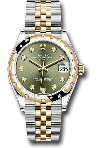 Rolex Steel and Yellow Gold Datejust 31 Watch - Domed Diamond Bezel - Olive Green Diamond Dial - Jubilee Bracelet - 278343 ogdj