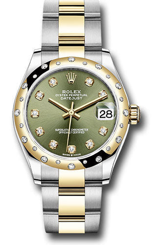 Rolex Steel and Yellow Gold Datejust 31 Watch - Domed Diamond Bezel - Olive Green Diamond Dial - Oyster Bracelet - 278343 ogdo