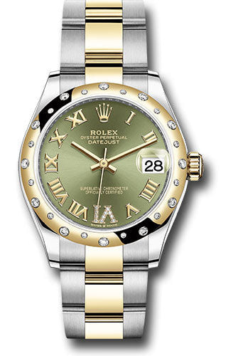 Rolex Steel and Yellow Gold Datejust 31 Watch - Domed Diamond Bezel - Olive Green Diamond Roman Six Dial - Oyster Bracelet - 278343 ogdr6o