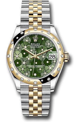 Rolex Yellow Rolesor Datejust 31 Watch - Domed, Diamond Bezel - Olive Green Floral Motif Diamond 6 Dial - Jubilee Bracelet - 278343rbr ogflomdj