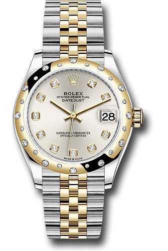 Rolex Steel and Yellow Gold Datejust 31 Watch - Domed Diamond Bezel - Silver Diamond Dial - Jubilee Bracelet - 278343 sdj
