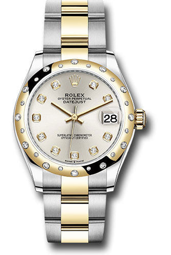 Rolex Steel and Yellow Gold Datejust 31 Watch - Domed Diamond Bezel - Silver Diamond Dial - Oyster Bracelet - 278343 sdo