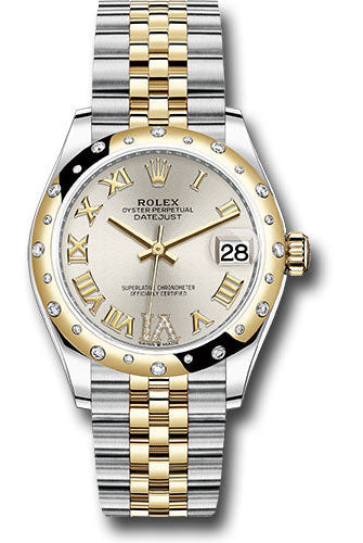 Rolex Steel and Yellow Gold Datejust 31 Watch - Domed Diamond Bezel - Silver Diamond Roman Six Dial - Jubilee Bracelet - 278343 sdr6j