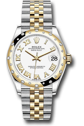 Rolex Steel and Yellow Gold Datejust 31 Watch - Domed Diamond Bezel - White Roman Dial - Jubilee Bracelet - 278343 wrj
