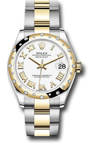 Rolex Steel and Yellow Gold Datejust 31 Watch - Domed Diamond Bezel - White Roman Dial - Oyster Bracelet - 278343 wro