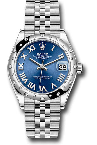Rolex Steel and White Gold Datejust 31 Watch - Domed 24 Diamond Bezel - Blue Roman Dial - Jubilee Bracelet - 2021 Release - 278344RBR blrj