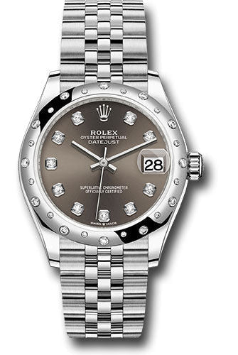 Rolex Steel and White Gold Datejust 31 Watch - Domed 24 Diamond Bezel - Dark Grey Diamond Dial - Jubilee Bracelet - 278344RBR dkgdj