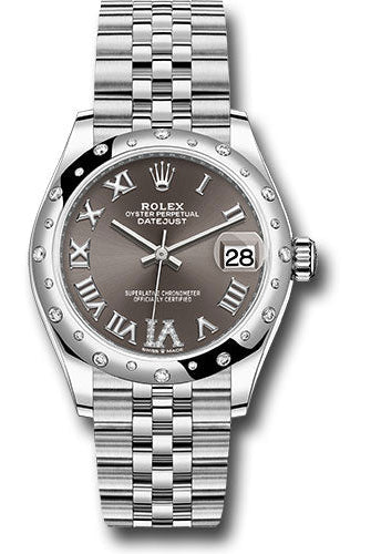 Rolex Steel and White Gold Datejust 31 Watch - Domed 24 Diamond Bezel - Dark Grey Roman Diamond 6 Dial - Jubilee Bracelet - 278344RBR dkgdr6j