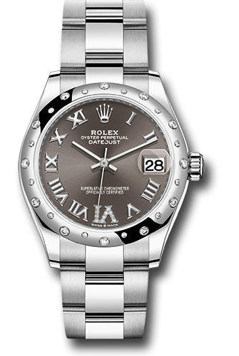 Rolex Steel and White Gold Datejust 31 Watch - Domed 24 Diamond Bezel - Dark Grey Roman Diamond 6 Dial - Oyster Bracelet - 278344RBR dkgdr6o