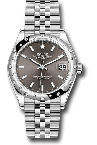 Rolex Steel and White Gold Datejust 31 Watch - Domed 24 Diamond Bezel - Dark Grey Index Dial - Jubilee Bracelet - 278344RBR dkgij