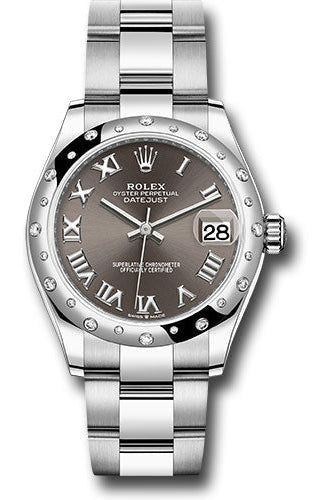 Rolex Steel and White Gold Datejust 31 Watch - Domed 24 Diamond Bezel - Dark Grey Roman Dial - Oyster Bracelet - 278344RBR dkgro