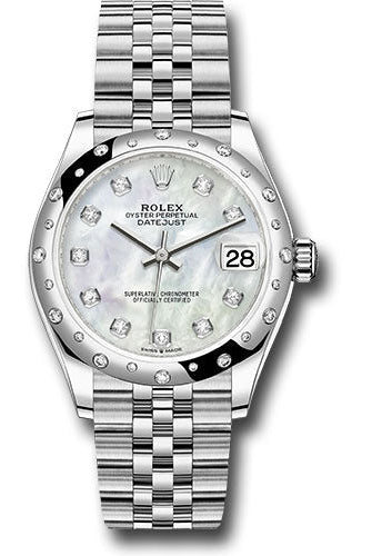 Rolex Steel and White Gold Datejust 31 Watch - Domed 24 Diamond Bezel - White Mother-Of-Pearl Diamond Dial - Jubilee Bracelet - 278344RBR mdj