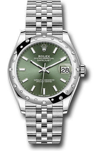 Rolex Steel and White Gold Datejust 31 Watch - Domed 24 Diamond Bezel - Mint Green Index Dial - Jubilee Bracelet - 278344RBR mgij