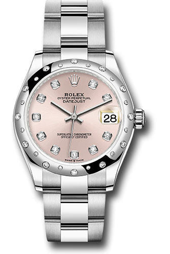 Rolex Steel and White Gold Datejust 31 Watch - Domed 24 Diamond Bezel - Pink Diamond Dial - Oyster Bracelet - 278344RBR pdo