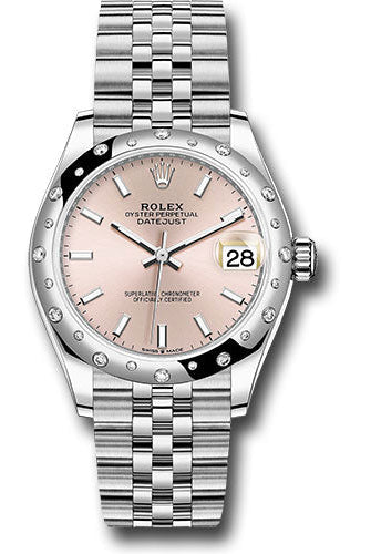 Rolex Steel and White Gold Datejust 31 Watch - Domed 24 Diamond Bezel - Pink Index Dial - Jubilee Bracelet - 278344RBR pij