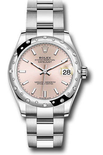 Rolex Steel and White Gold Datejust 31 Watch - Domed 24 Diamond Bezel - Pink Index Dial - Oyster Bracelet - 278344RBR pio