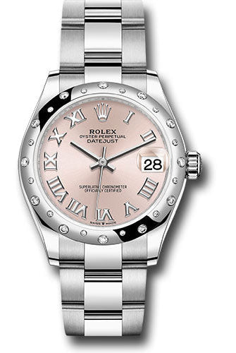 Rolex Steel and White Gold Datejust 31 Watch - Domed 24 Diamond Bezel - Pink Roman Dial - Oyster Bracelet - 278344RBR pro