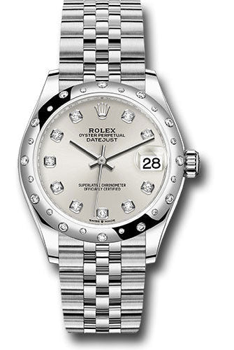 Rolex Steel and White Gold Datejust 31 Watch - Domed 24 Diamond Bezel - Silver Diamond Dial - Jubilee Bracelet - 278344RBR sdj