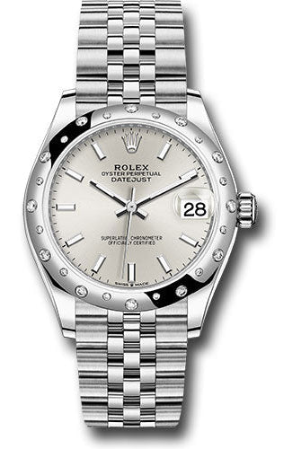 Rolex Steel and White Gold Datejust 31 Watch - Domed 24 Diamond Bezel - Silver Index Dial - Jubilee Bracelet - 278344RBR sij