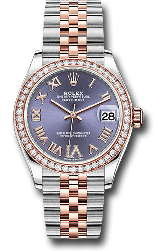 Rolex Steel and Everose Gold Datejust 31 Watch - 46 Diamond Bezel - Aubergine Diamond Roman VI Dial - Jubilee Bracelet - 278381RBR aubdr6j