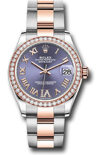 Rolex Steel and Everose Gold Datejust 31 Watch - 46 Diamond Bezel - Aubergine Diamond Roman VI Dial - Oyster Bracelet - 278381RBR aubdr6o