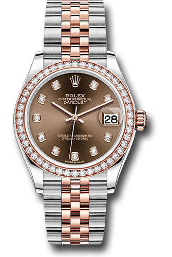 Rolex Steel and Everose Gold Datejust 31 Watch - 46 Diamond Bezel - Chocolate Diamond Dial - Jubilee Bracelet - 278381RBR chodj