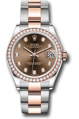 Rolex Steel and Everose Gold Datejust 31 Watch - 46 Diamond Bezel - Chocolate Diamond Dial - Oyster Bracelet - 278381RBR chodo
