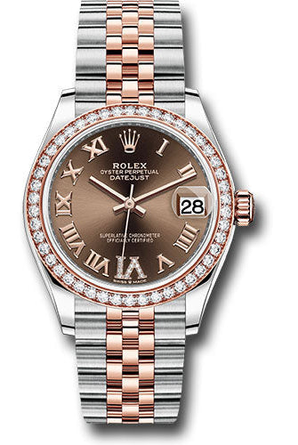 Rolex Steel and Everose Gold Datejust 31 Watch - 46 Diamond Bezel - Chocolate Diamond Roman VI Dial - Jubilee Bracelet - 278381RBR chodr6j